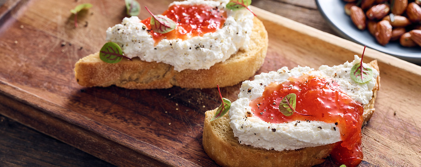 Ricotta Toast on wooden plank