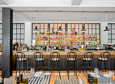Restaurant bar with hightop chairs